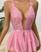 Deep V Sexy Lace See-through Mesh Bodysuit Lingerie