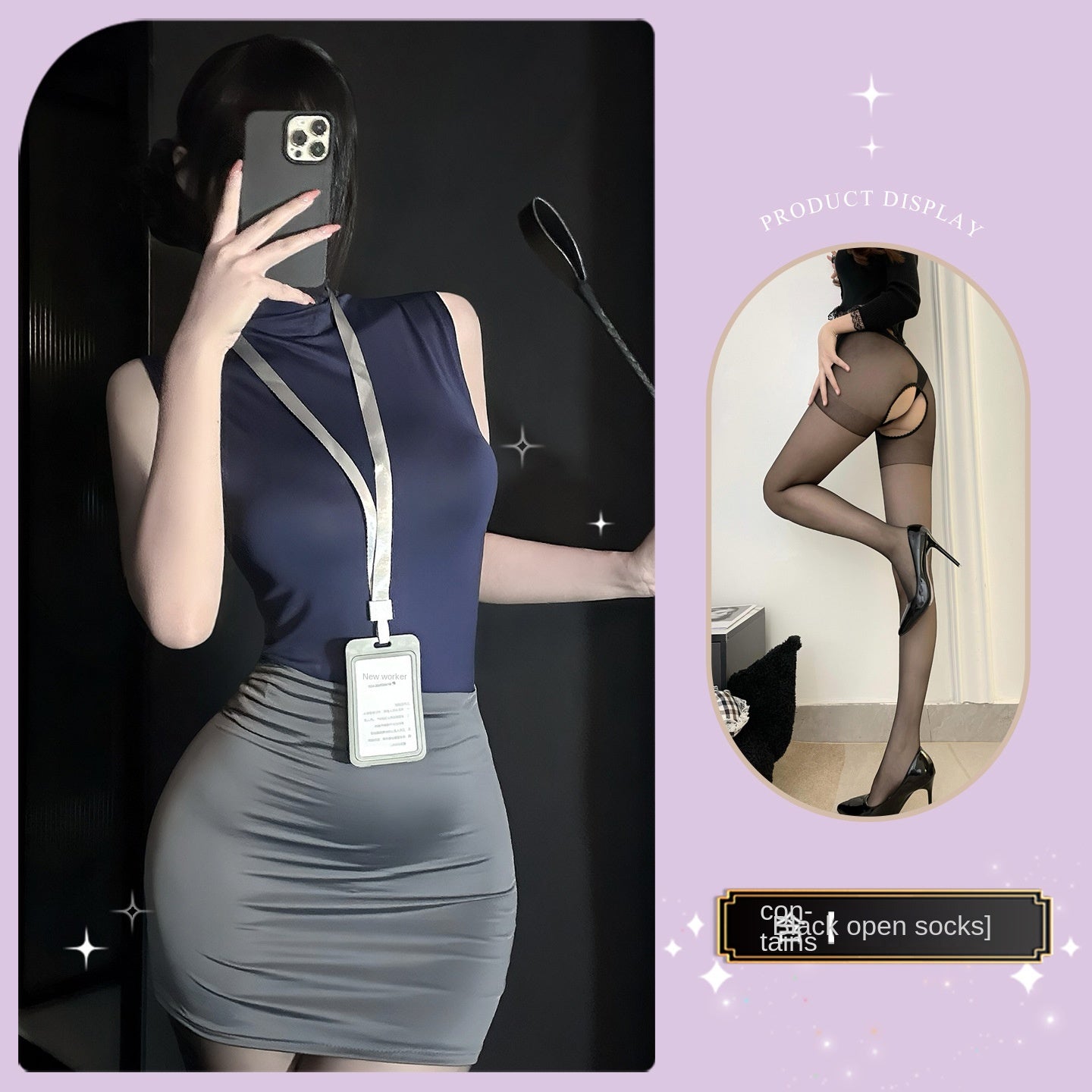 Sexy Office Secretary Costume High-Waist Bodycon Skirt Set
