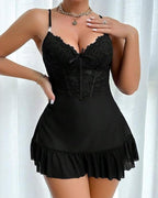 Lace See-through Mesh Camisole Nightgown and Robe Set