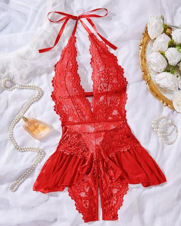 Women's Solid Color Lace Breathable Lingerie Teddy Bodysuit
