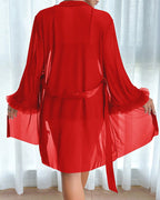 Lace See-through Mesh Camisole Nightgown and Robe Set