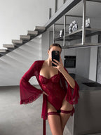Luxury Lingerie Set with Bodysuit, Robe and Stockings