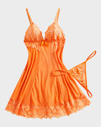 Sexy Deep V Flower Lace Mesh See-through Suspender Nightdress
