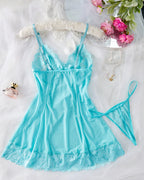 Sexy Deep V Flower Lace Mesh See-through Suspender Nightdress