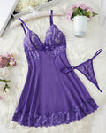 Sexy Deep V Flower Lace Mesh See-through Suspender Nightdress