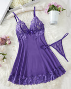 Sexy Deep V Flower Lace Mesh See-through Suspender Nightdress