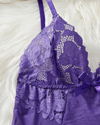 Sexy Deep V Flower Lace Mesh See-through Suspender Nightdress