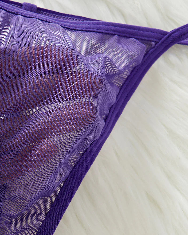 Sexy Deep V Flower Lace Mesh See-through Suspender Nightdress