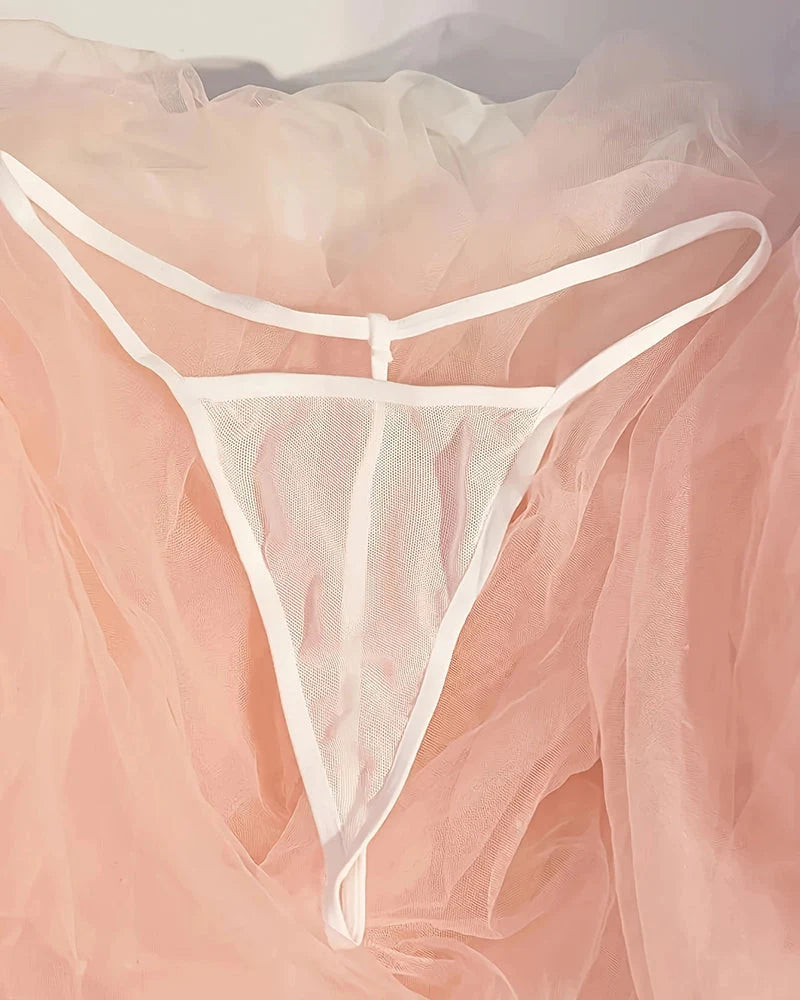 Sexy Deep V Flower Lace Mesh See-through Suspender Nightdress