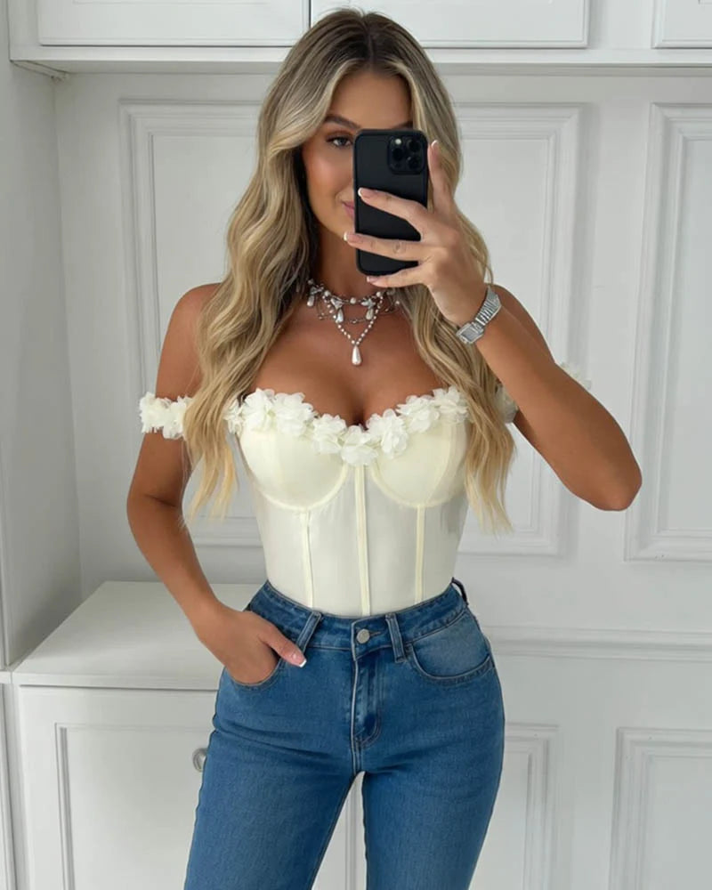 Floral Off-Shoulder Corset Bodysuit