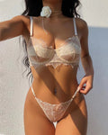 Sexy Floral Embroidered Lace See-Through Mesh Bra And Briefs Set