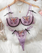 Sexy Sheer Mesh Butterfly Embroidery Underwire Bra and Panty Set