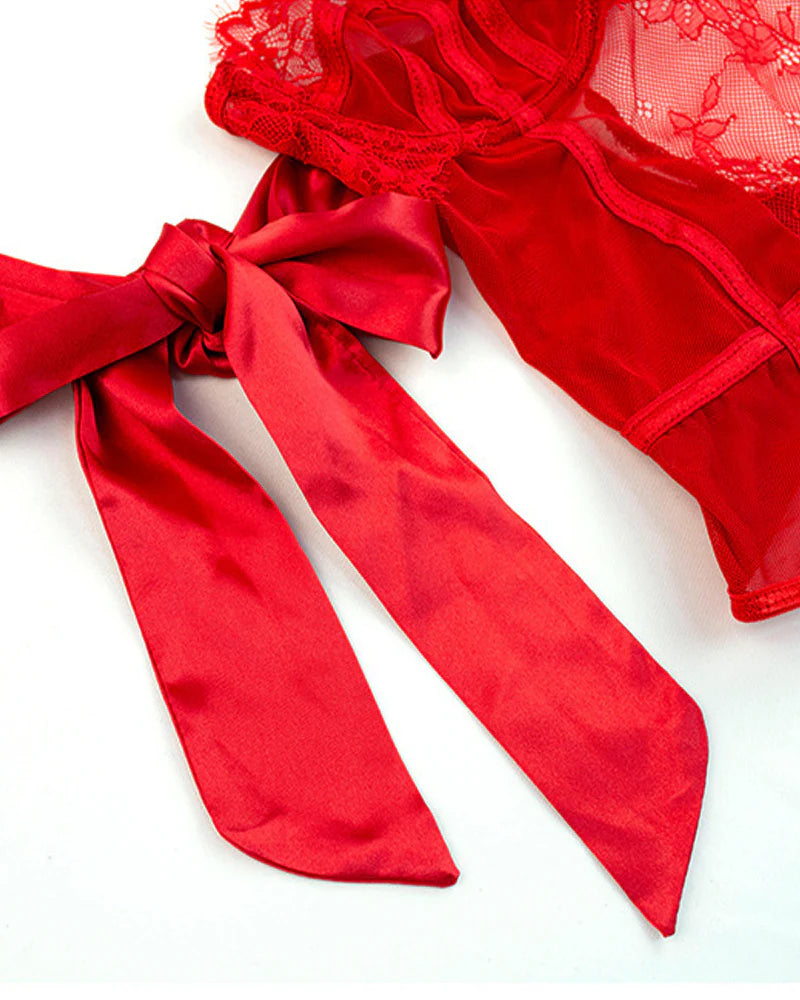 Sexy Lace See-through Mesh Suspender Bodysuit Lingerie