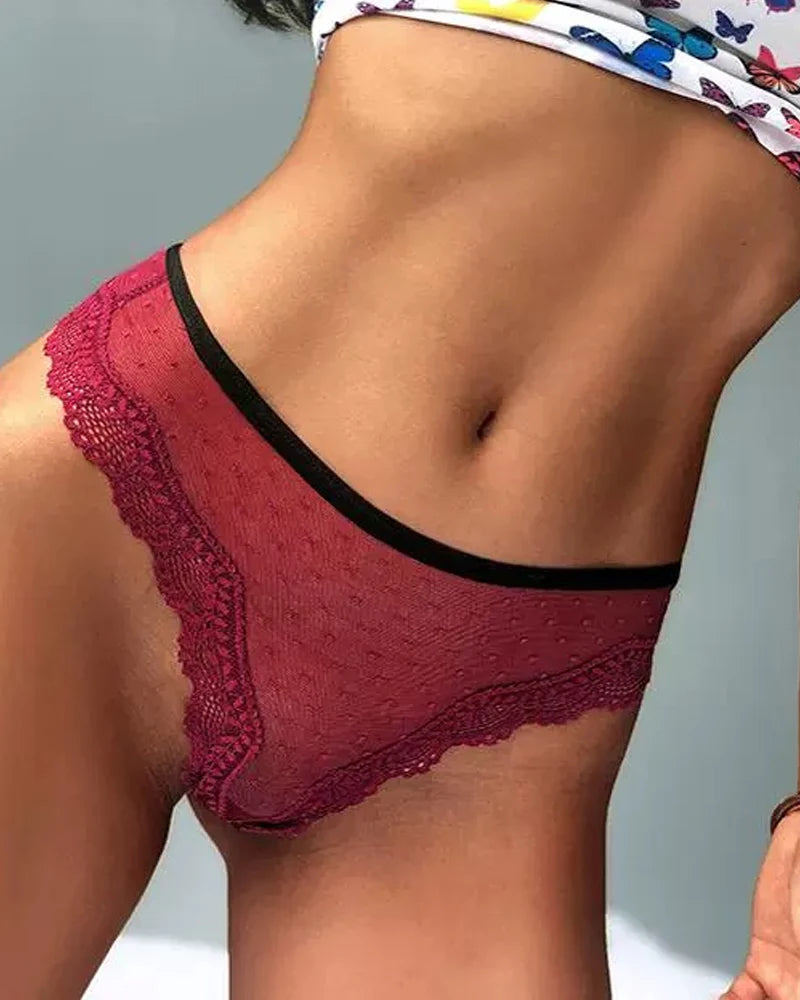 Sexy Polka Dot Lace Cutout See-through Thong