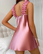 V-neck Ice Silk Solid Color Comfortable Home Nightgown