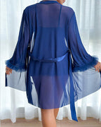 Lace See-through Mesh Camisole Nightgown and Robe Set