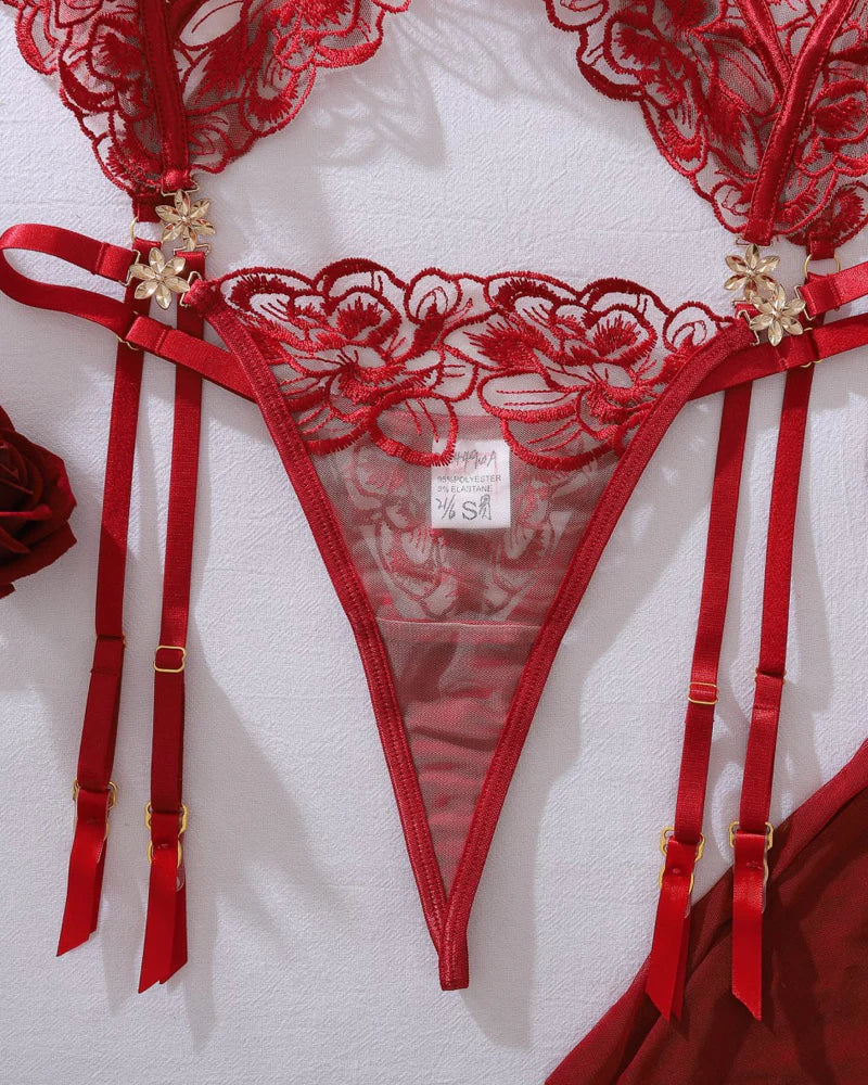 See-through Push-up Shaping Thin Sexy Lingerie Set with Stockings