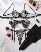 See-through Push-up Shaping Thin Sexy Lingerie Set with Stockings
