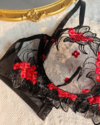 Sexy Floral Embroidered Lace See-through Mesh Underwire Lingerie Set