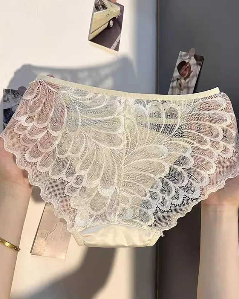 Sexy Low-rise Satin Bow-embroidered See-through Lace Panties