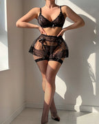 Sexy Lace See-through Mesh Lingerie Set with Stockings