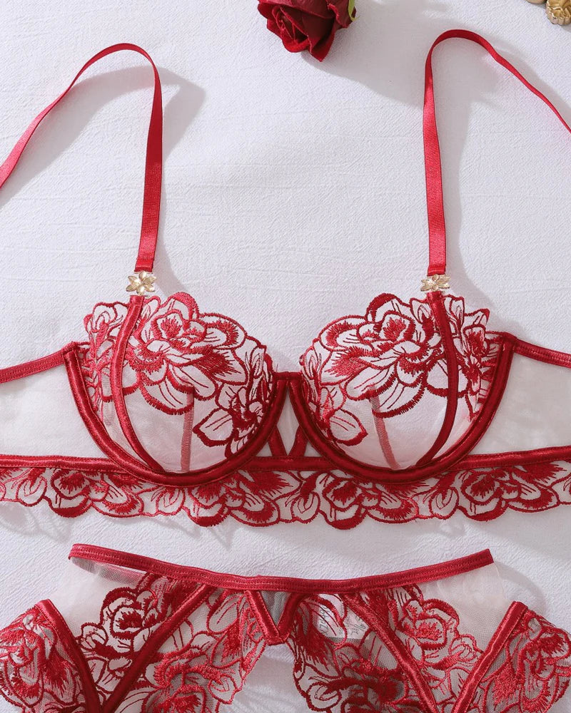 See-through Push-up Shaping Thin Sexy Lingerie Set with Stockings