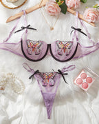 Sexy Sheer Mesh Butterfly Embroidery Underwire Bra and Panty Set