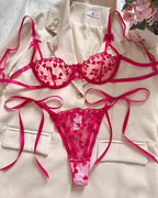 Sexy Sheer Mesh Heart-shaped Embroidery Underwire Lingerie Set