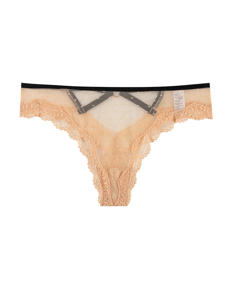 Sexy Polka Dot Lace Cutout See-through Thong