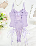 Deep V-neck Mesh Panel Halter Neck Open Back Bodysuit Lingerie