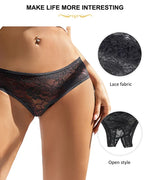 Women's Sexy See-Through Lace Elastic Breathable Open Crotch Thong
