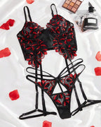 Sexy Floral Embroidered Colorblock Lingerie Set