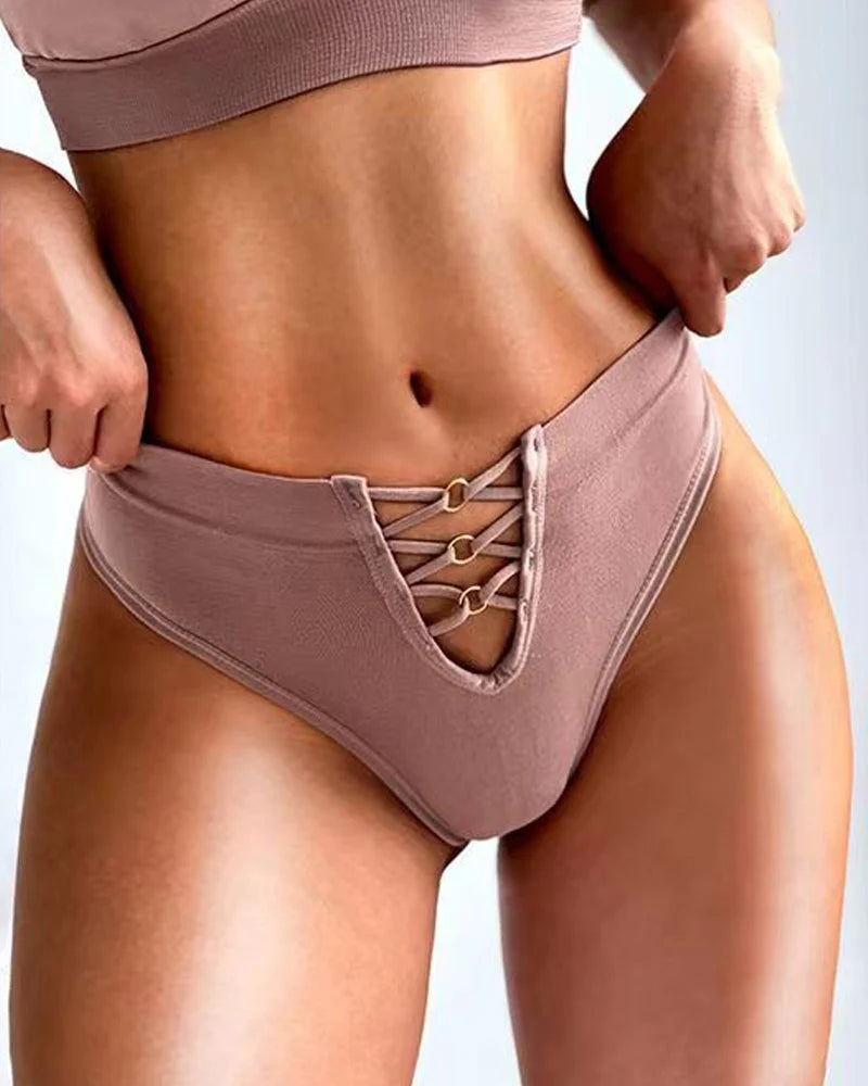 Mid-waist High-elasticity Comfortable Sexy Hollow-out Seamless Thong