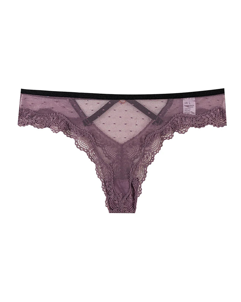 Sexy Polka Dot Lace Cutout See-through Thong