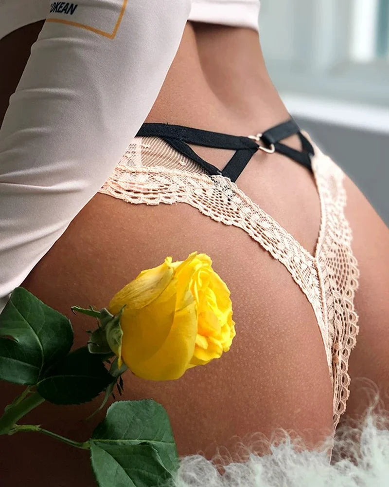 Sexy Polka Dot Lace Cutout See-through Thong