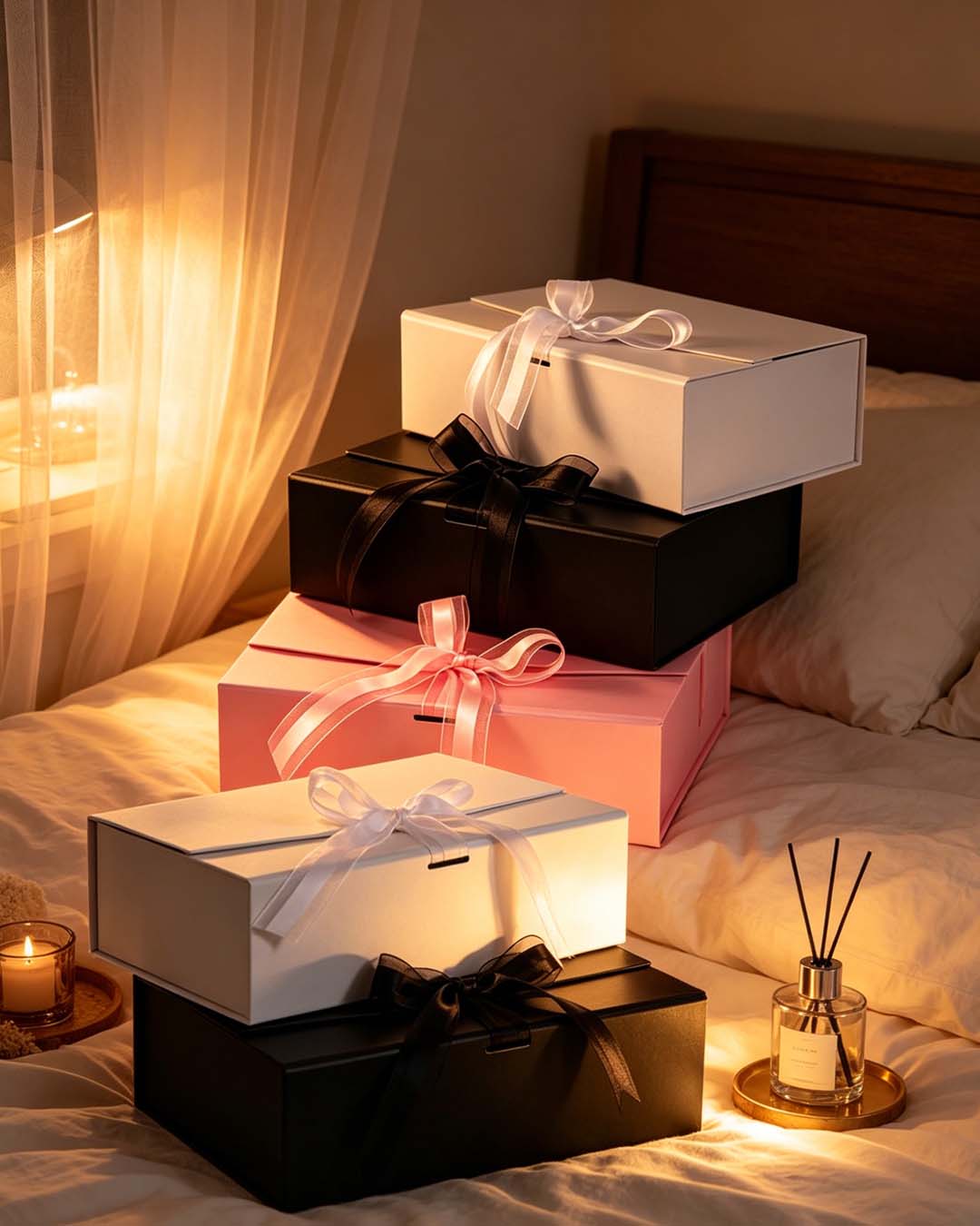 Elegant Foldable Gift Box with Satin Ribbon for Lingerie Gifting