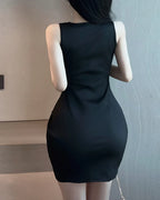 Sexy Metal Chain Strap Cutout Sleeveless Bodycon Dress