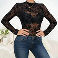 Sheer Mesh Bodysuit with Velvet Floral Embroidery
