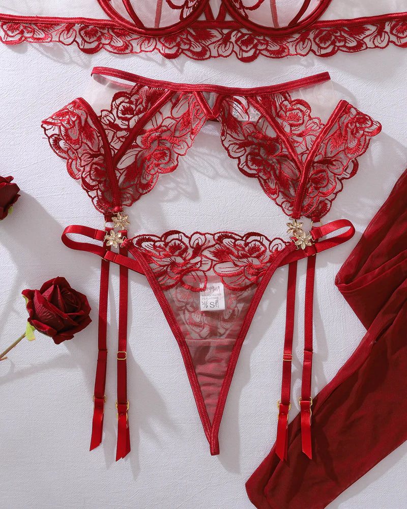 See-through Push-up Shaping Thin Sexy Lingerie Set with Stockings