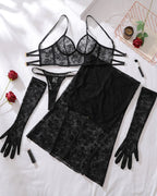 Sexy Lace Body-shaping Lingerie and Maxi Dress Set with Gloves