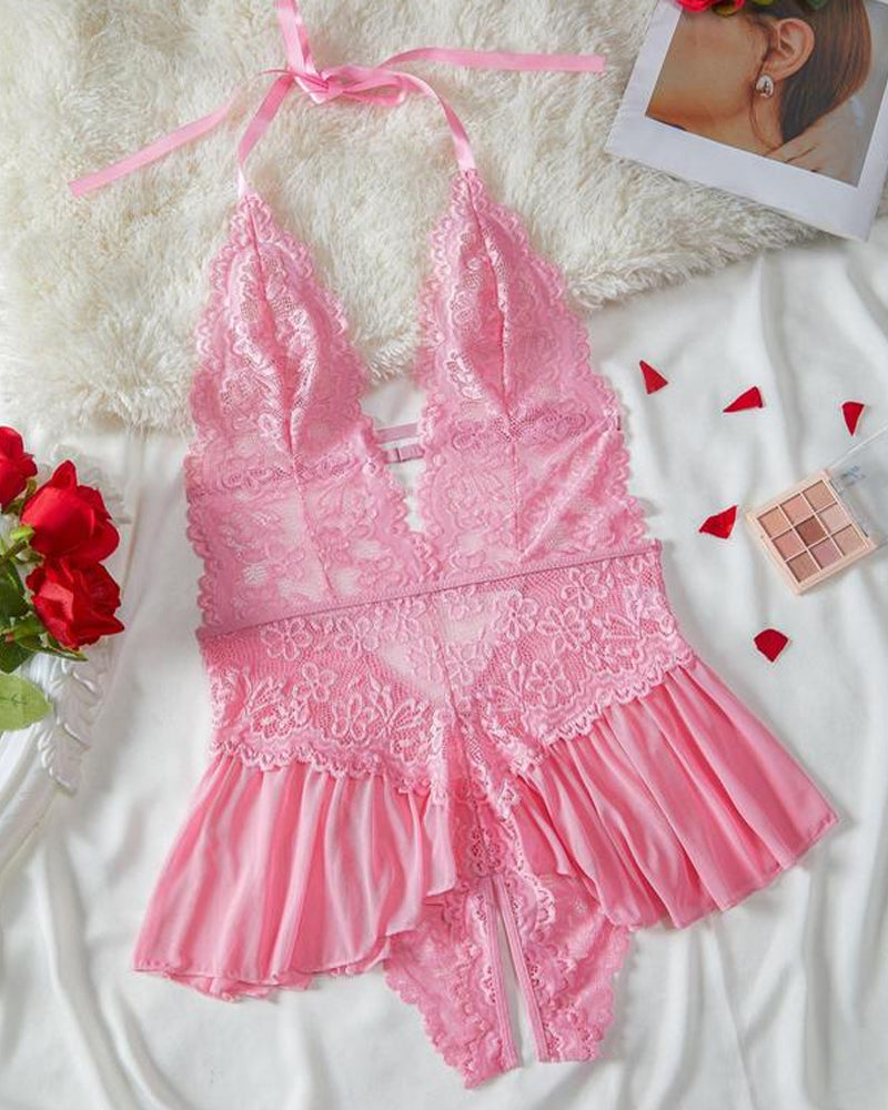 Women's Solid Color Lace Breathable Lingerie Teddy Bodysuit